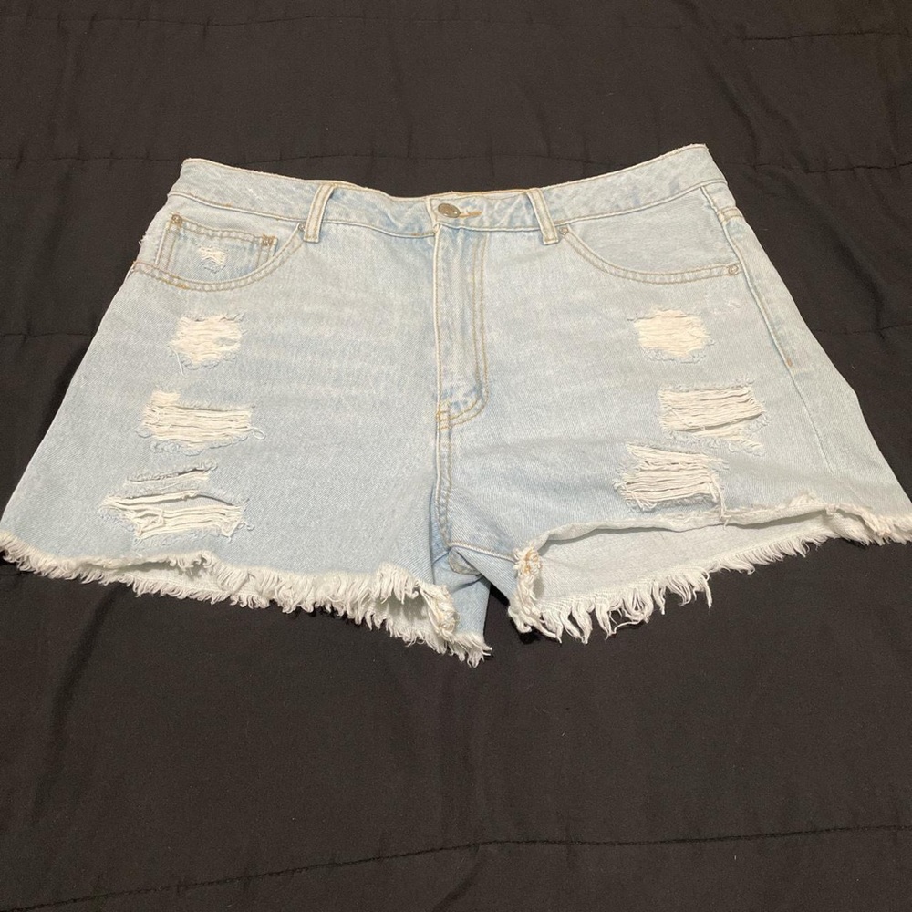 Forever 21 Light Blue Distressed High Waist Denim Shorts
